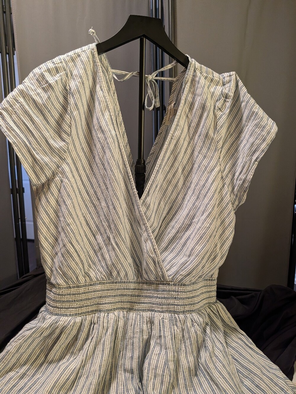 Striped V-Neck Smocked Waist Dress - Blue/White Pinstripe American Eagle NWT